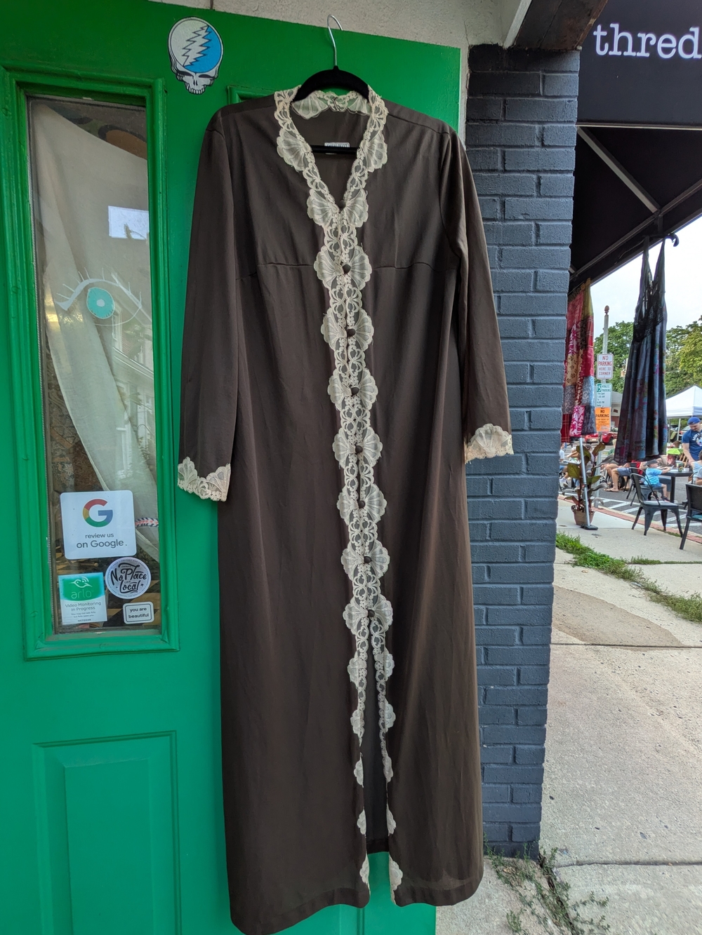 Vintage Emilio Pucci Brown Long Robe with Ivory Lace Trim